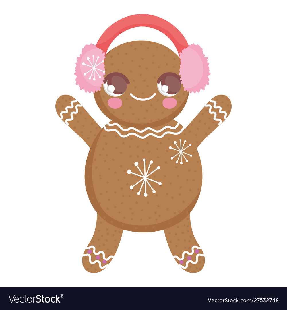 Gingerbread Man With Ear Muffs Decoration Merry Vector Image