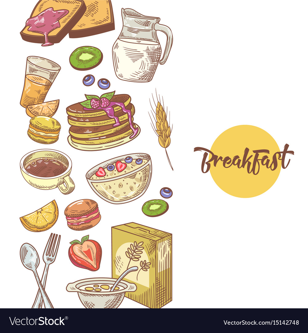 Healthy breakfast hand drawn design with bakery Vector Image