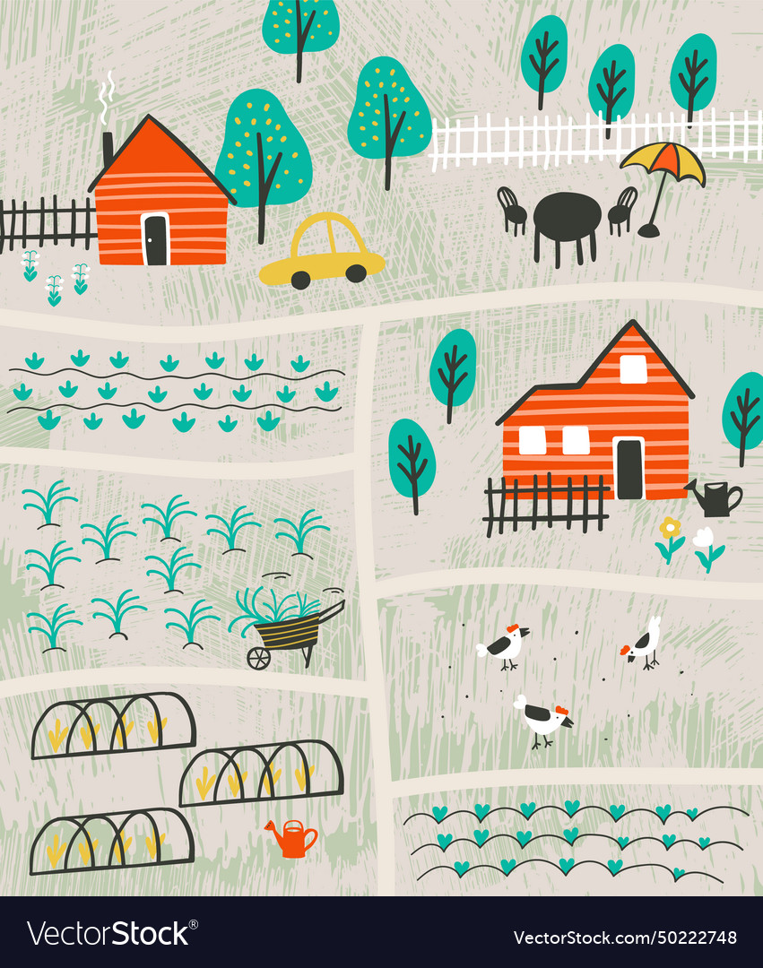 Rural life with this hand-drawn poster Royalty Free Vector