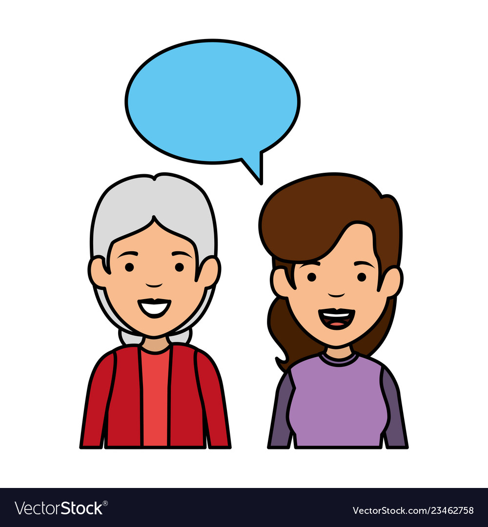 Cute grandmother and daughter talking