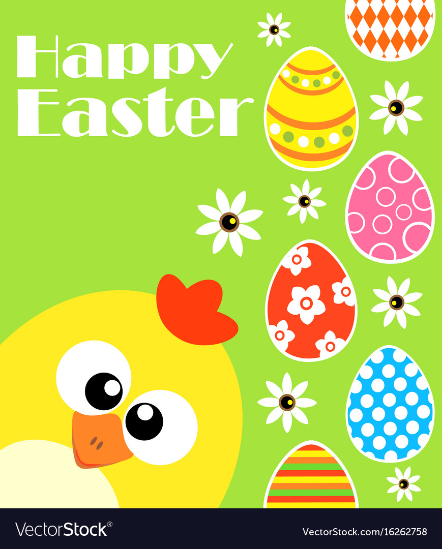 Happy easter background card with funny chicken Vector Image