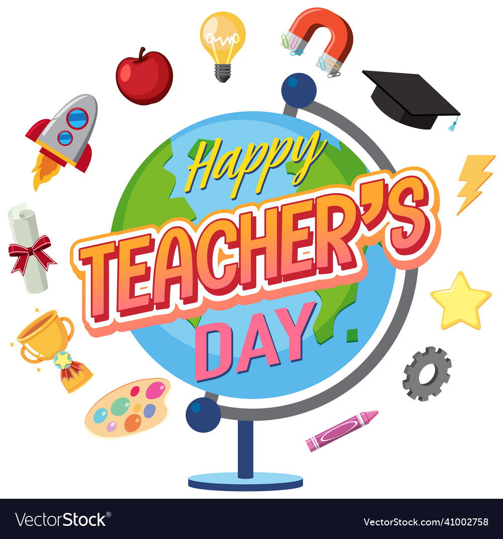 Happy teachers day logo on earth globe Royalty Free Vector