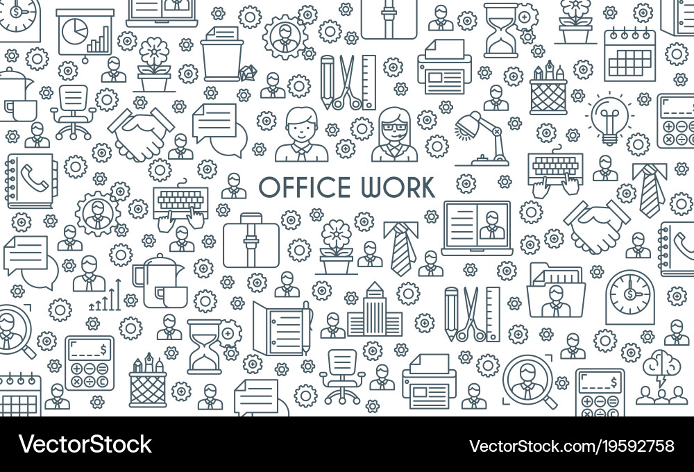 Thin Line Design Office Banner Royalty Free Vector Image