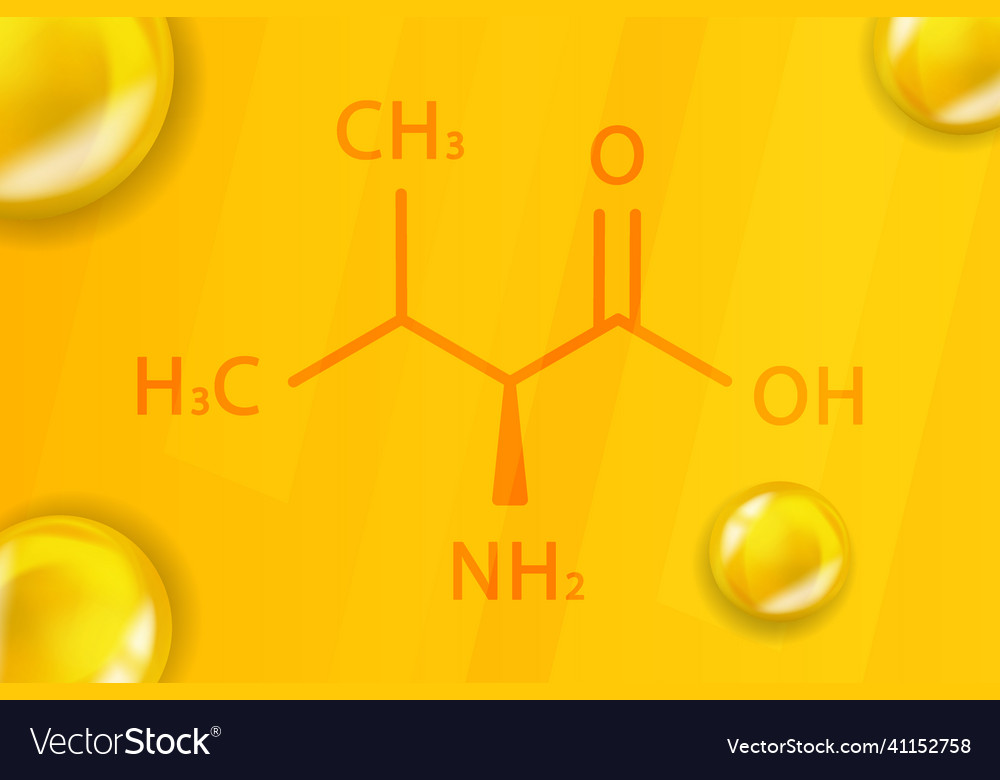 Valine chemical formula 3d realistic