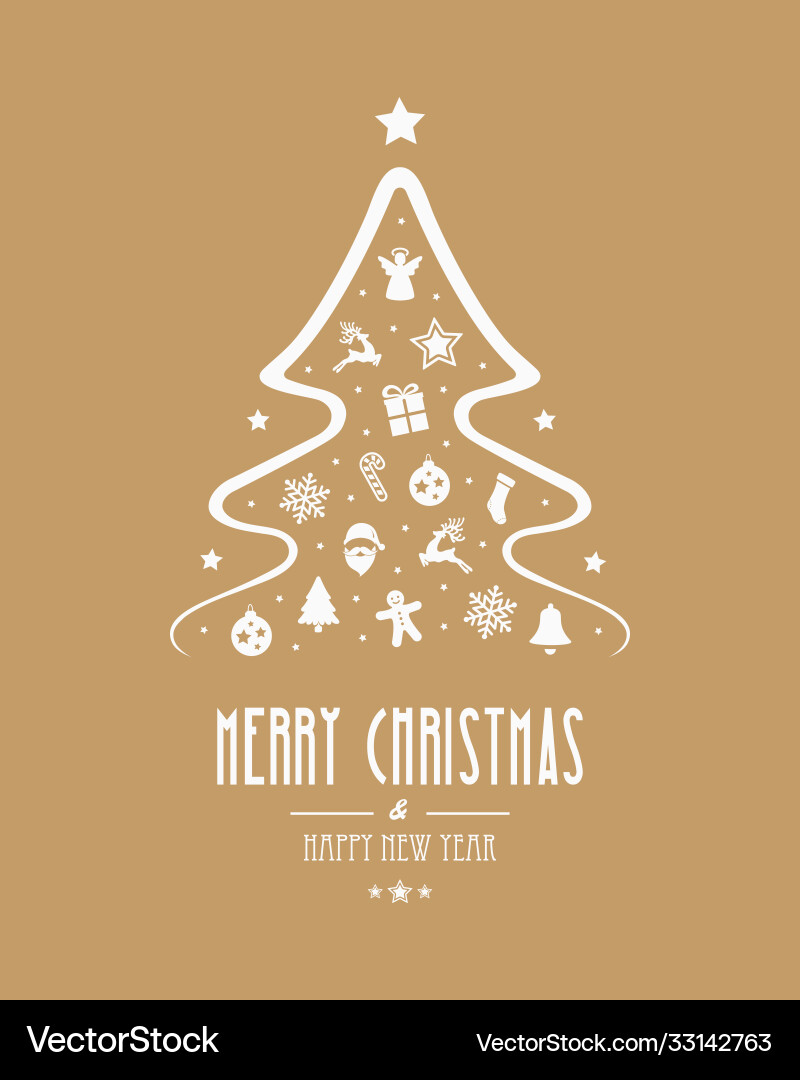 Christmas tree elements gold background Royalty Free Vector