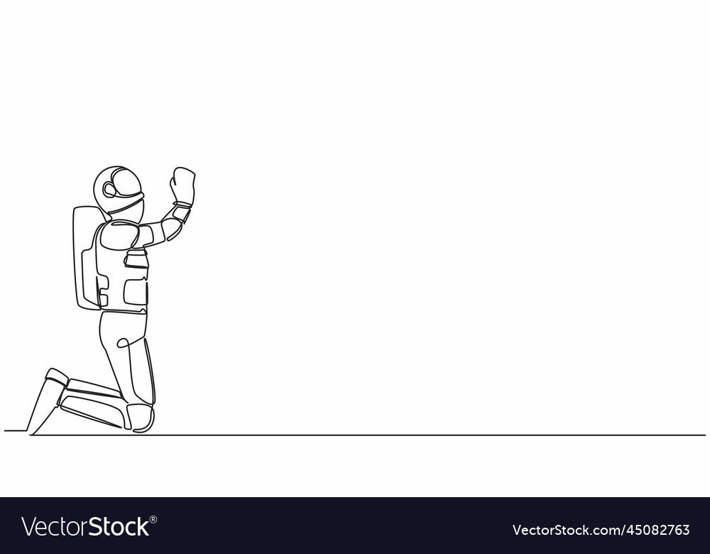 Continuous one line drawing young astronaut Vector Image