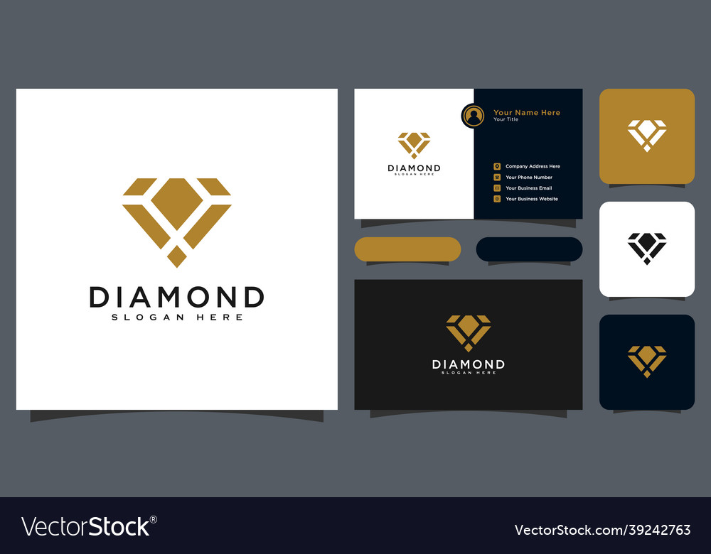 Diamond Logo Designs Mono Line With Business Card Vector Image