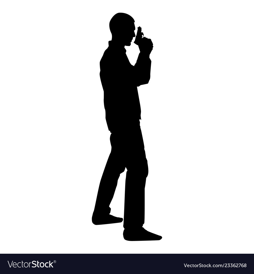 Man With Gun Hazard Concept Icon Black Color Flat Vector Image