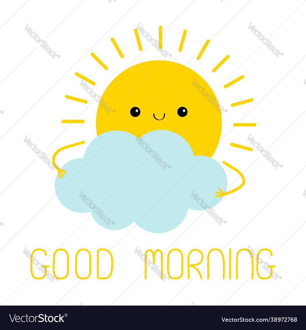 Sun holding cloud icon good morning cute kawaii Vector Image