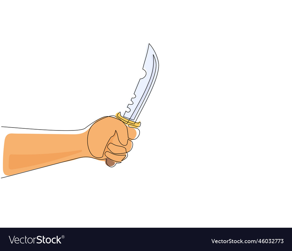 Continuous one line drawing hand holding military Vector Image