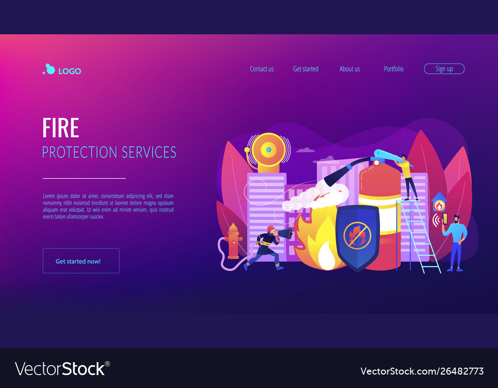 Fire protection concept landing page Royalty Free Vector