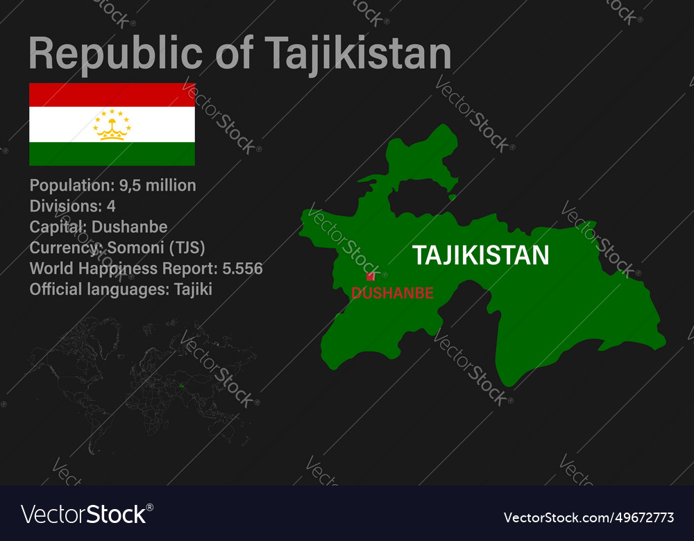 Hoch detaillierte Tajikistan Karte mit Flagge Hauptstadt