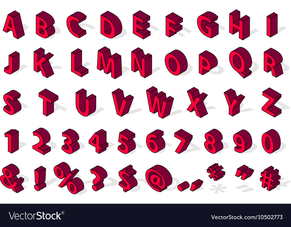 Isometric alphabet font isolated