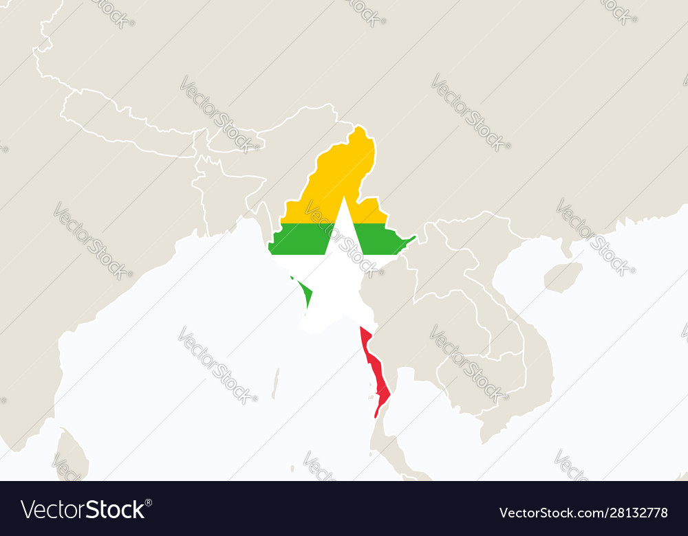 Asia With Highlighted Myanmar Map Royalty Free Vector Image Asia With Highlighted Myanmar Map Vector 28132778