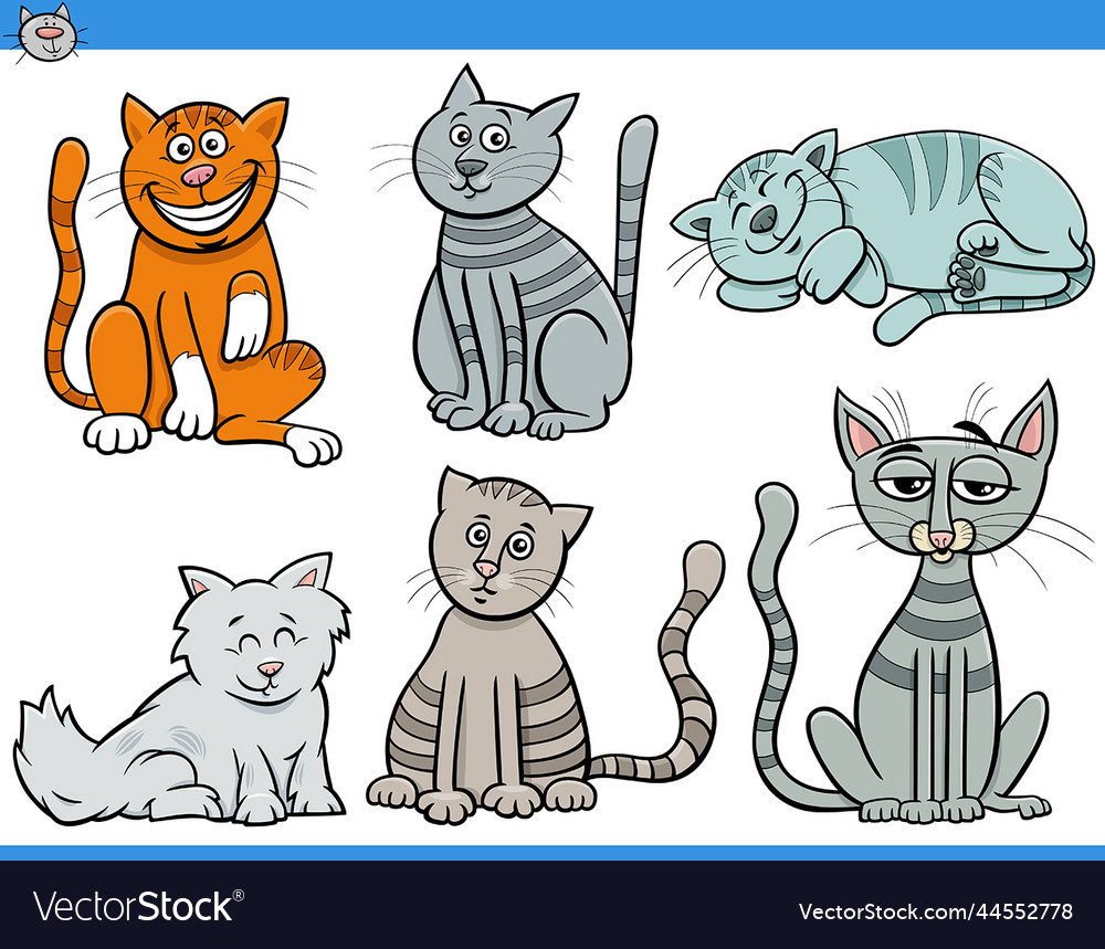 Cartoon cats and kittens comic characters set Vector Image