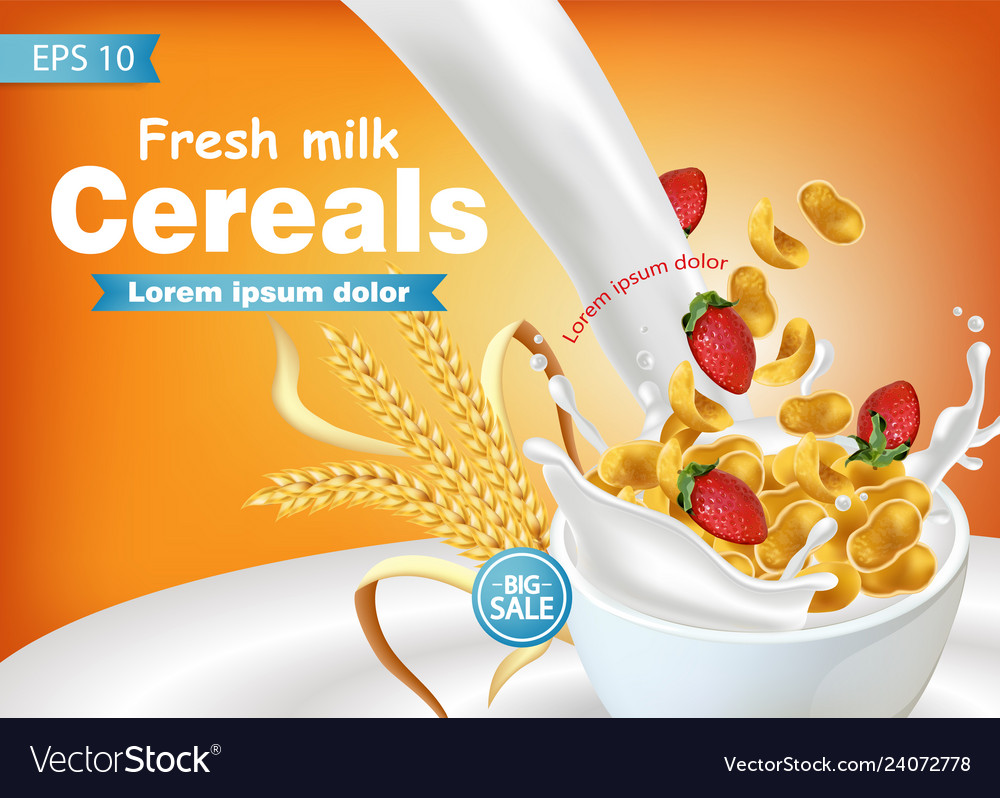 Download Cornflakes In Milk Splash Realistic Mock Up Vector Image