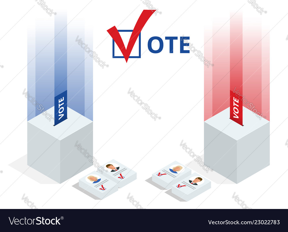 Isometric ballot box with voting paper in hole vector image Isometric ballot box with voting paper in hole