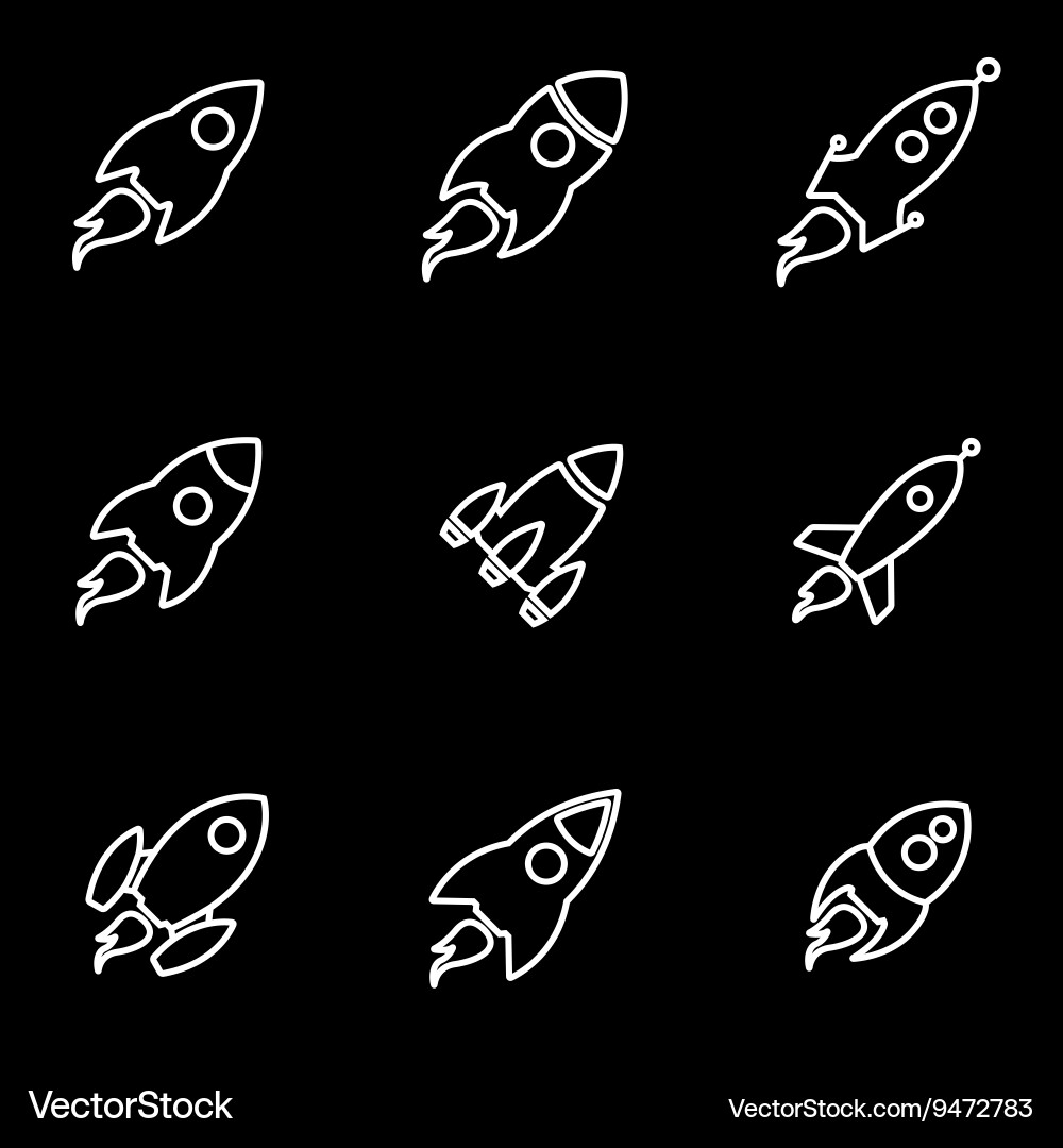 Line rocket icon set Royalty Free Vector Image