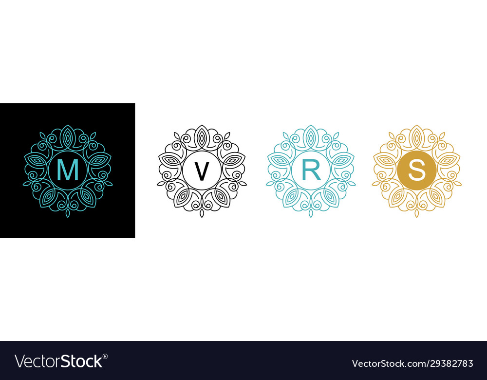 Set Elegant Floral Monogram Template Design Round Vector Image