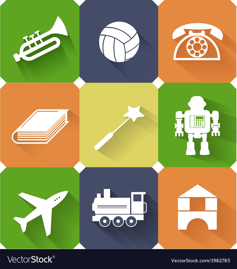 Set of toysand entertainment flat icons