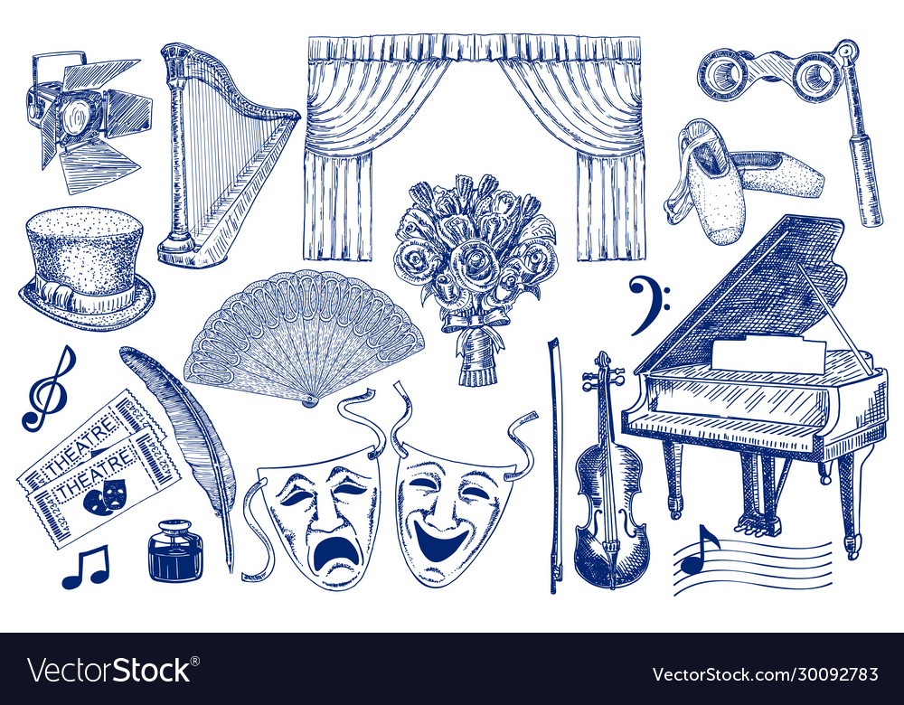 Theater elements sketch big set isolated sketchy