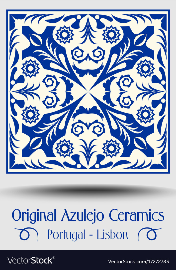 Vintage Ceramic Tile In Azulejo Design With Blue Vector Image