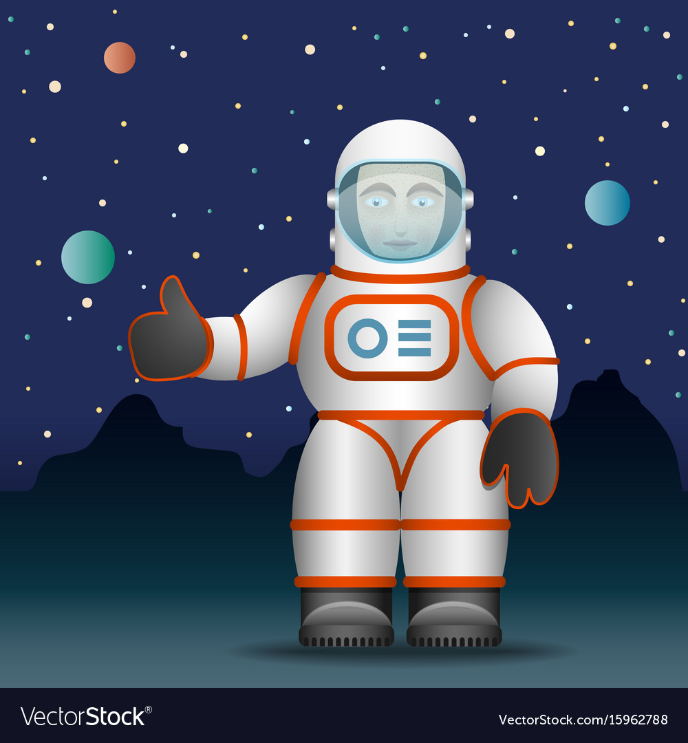 Astronaut in a white suit cartoon style