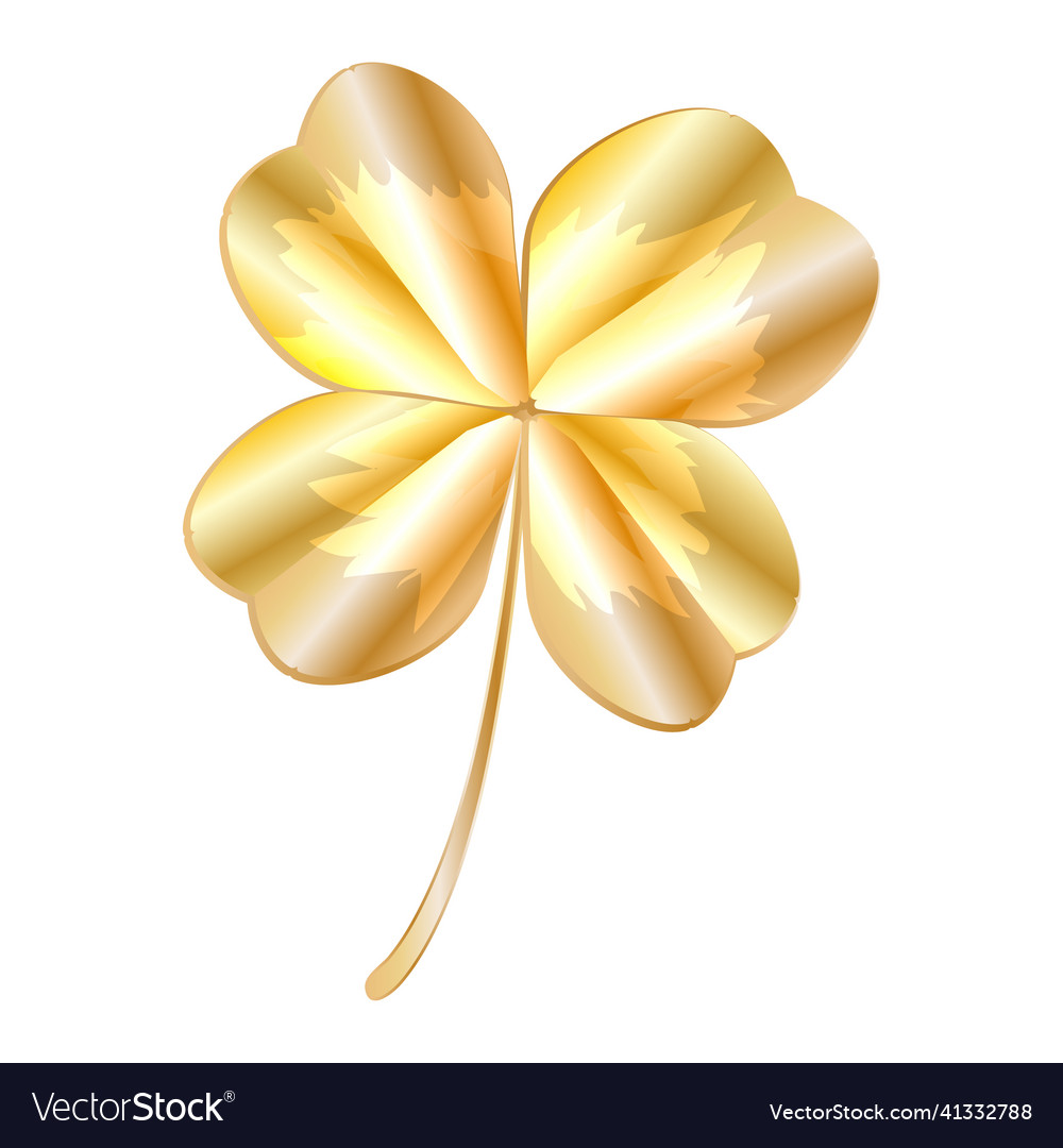 Golden clover leaf isolated on white background