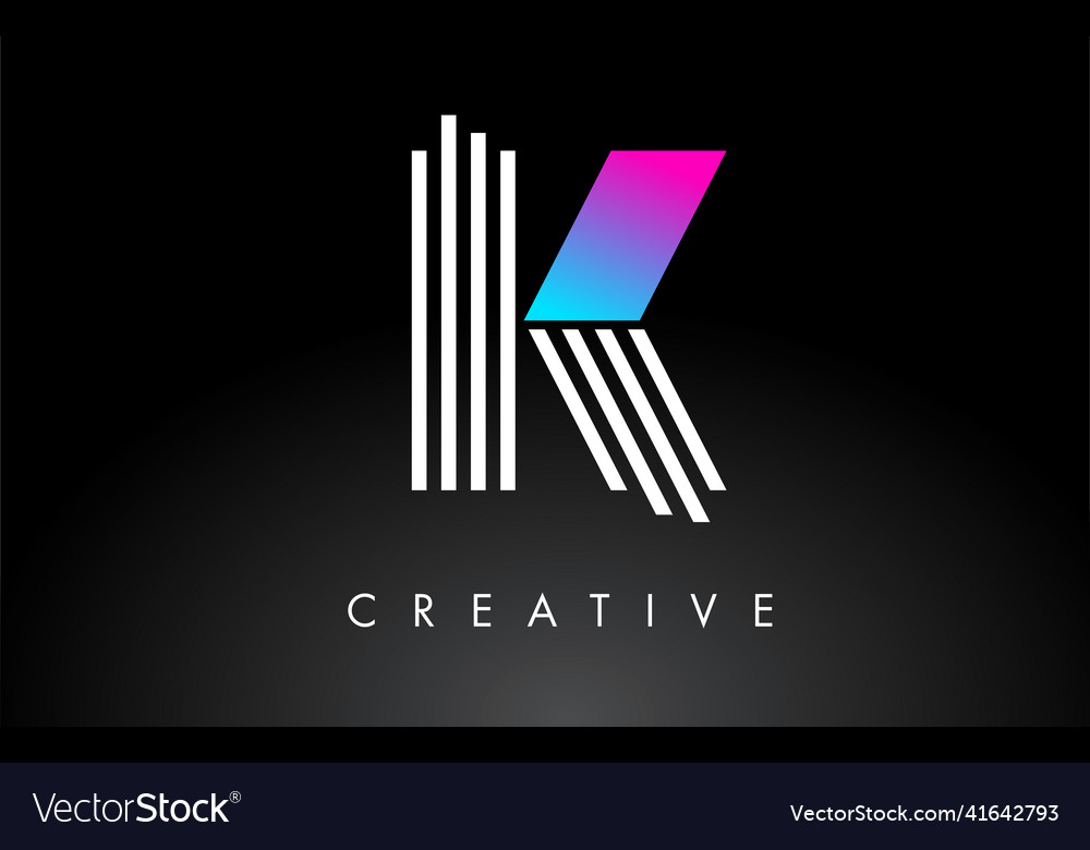 K white purple lines letter logo creative line Vector Image