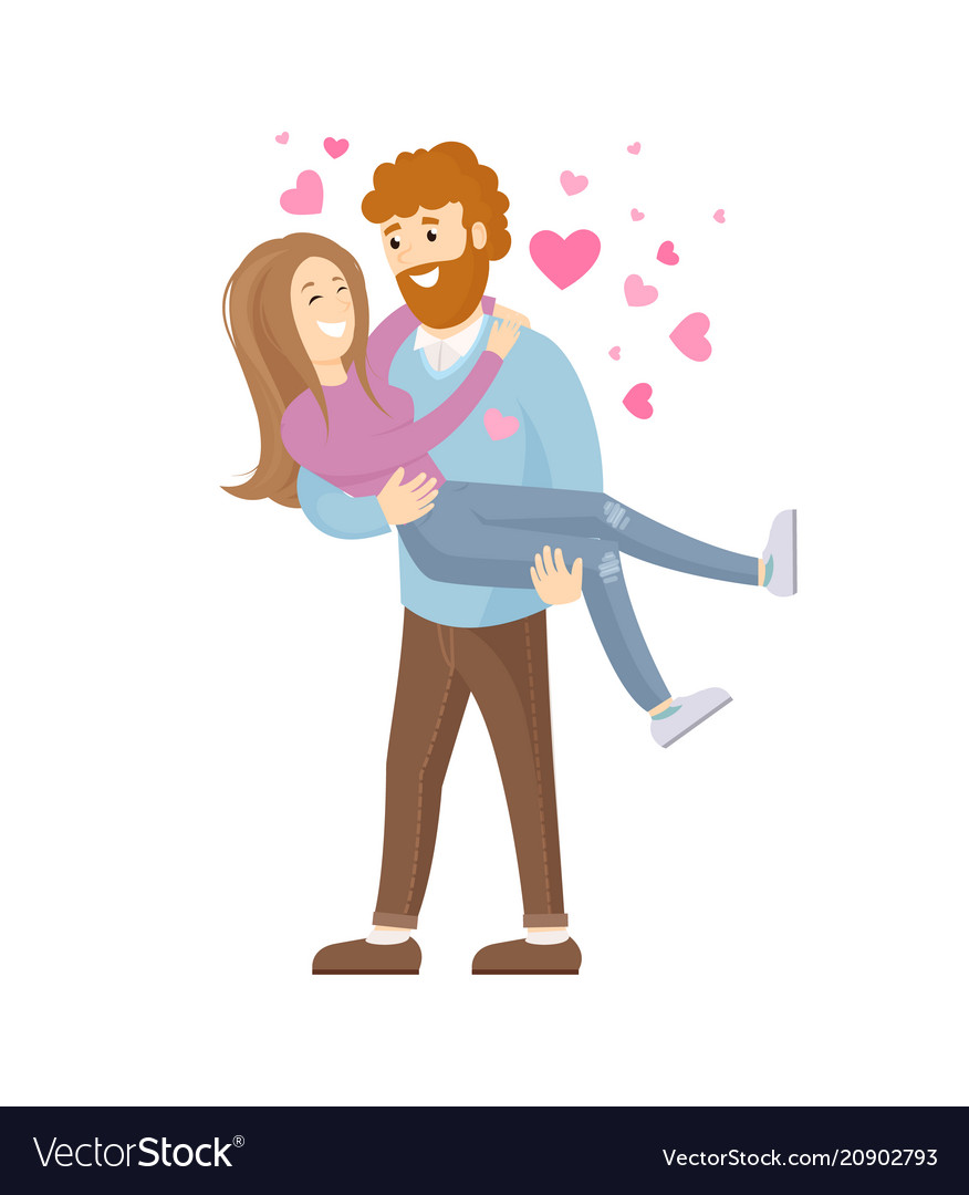 Man with beard holding woman on hands Royalty Free Vector