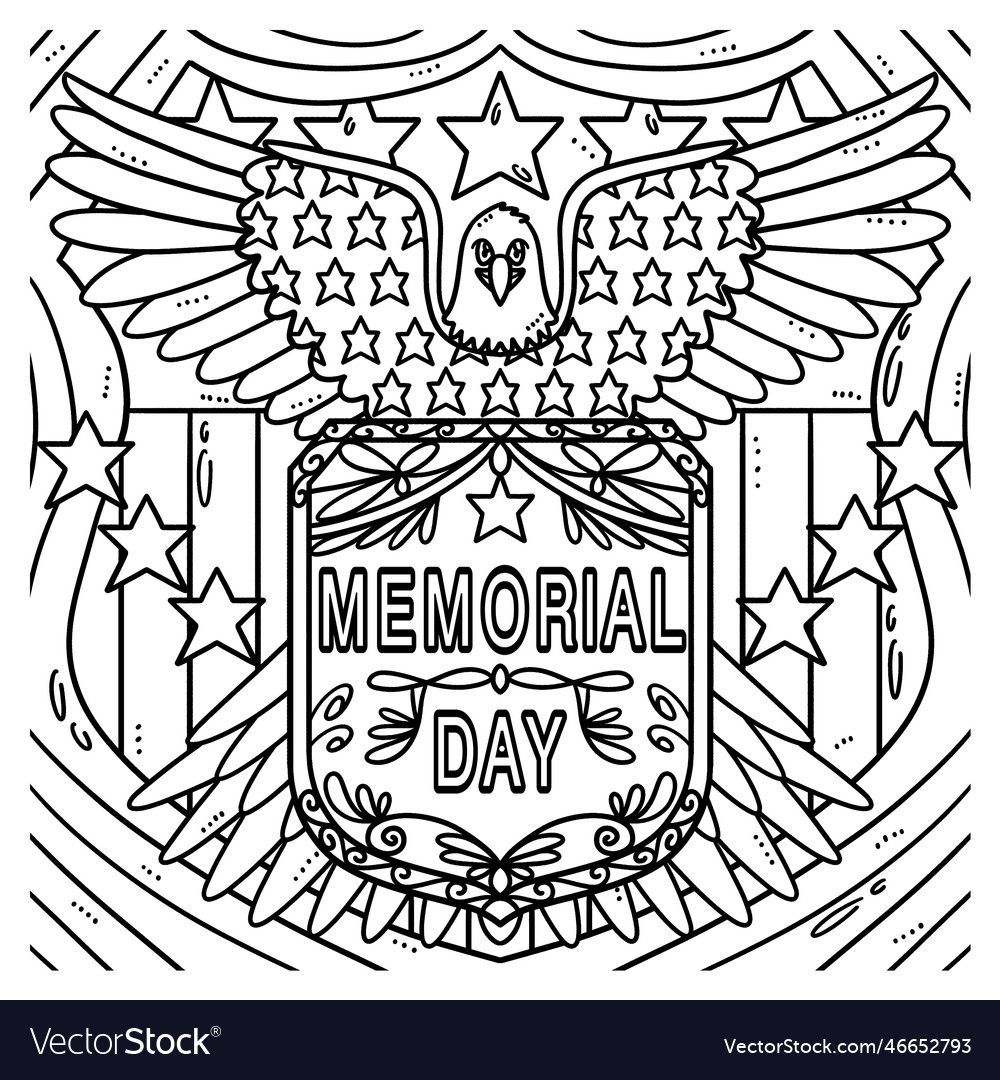 Memorial day badge coloring page for kids Vector Image