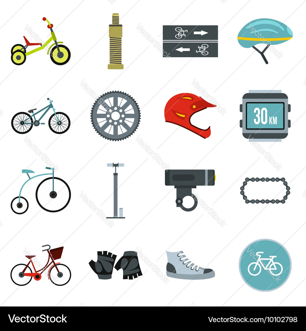 Biking icons set flat style Royalty Free Vector Image