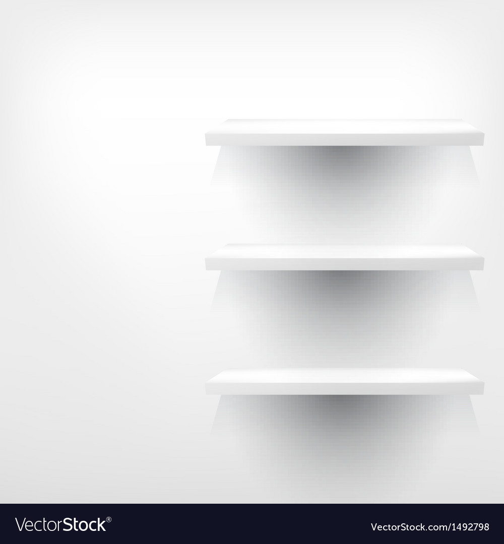 Empty white wooden shelf at the wall