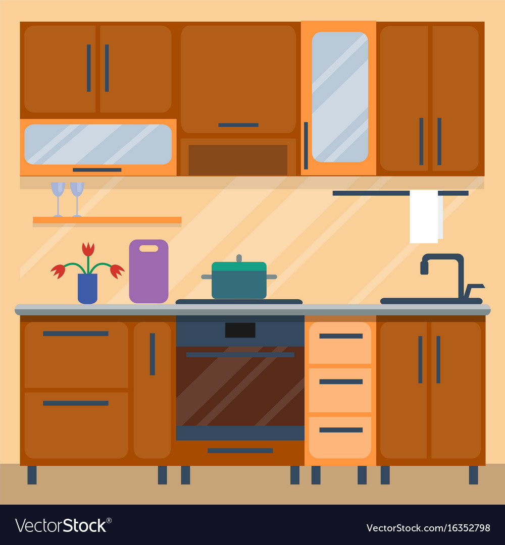 Residential interior of modern kitchen in luxury Vector Image