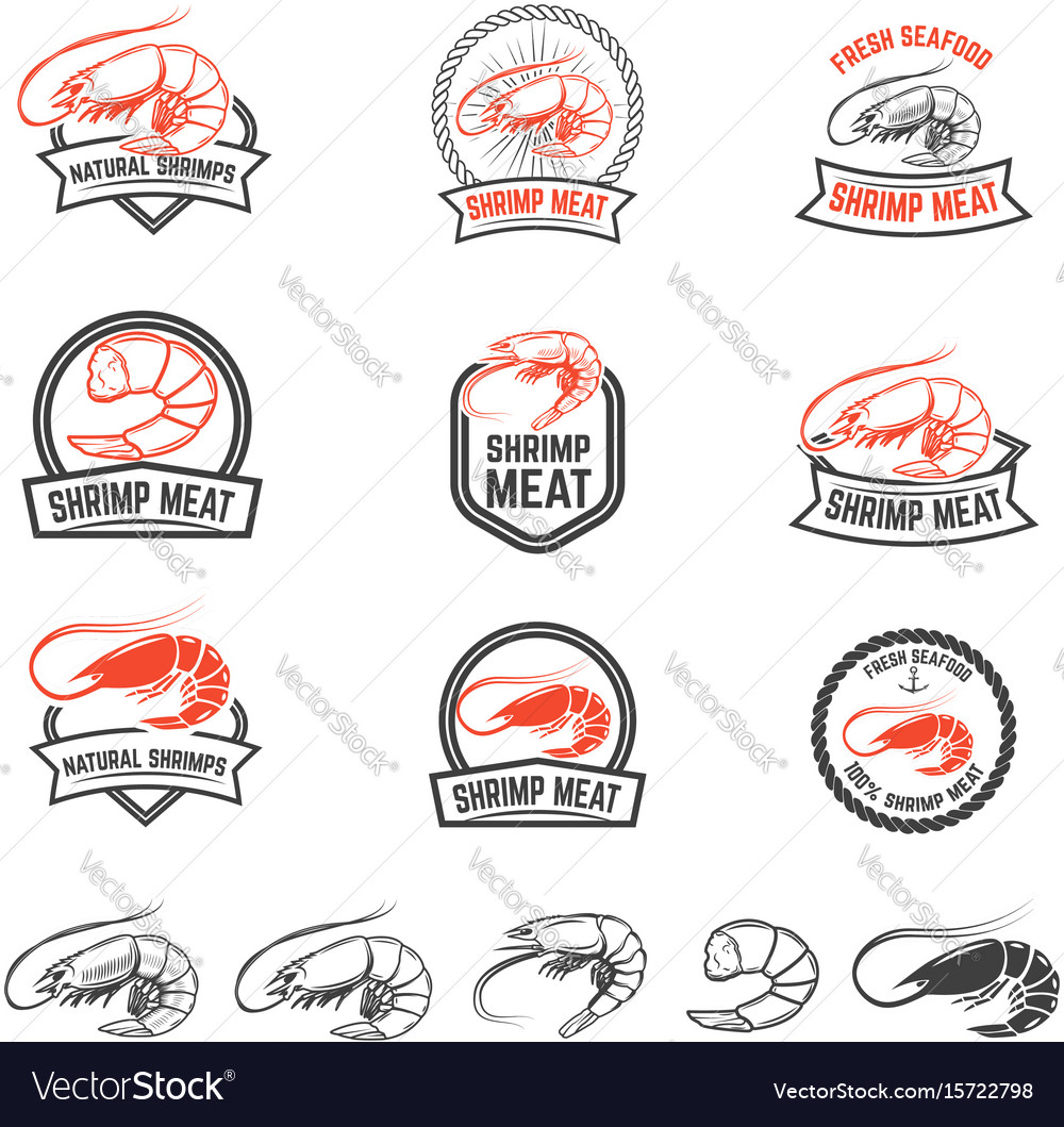 Set of the shrimps meat labels isolated on white Vector Image