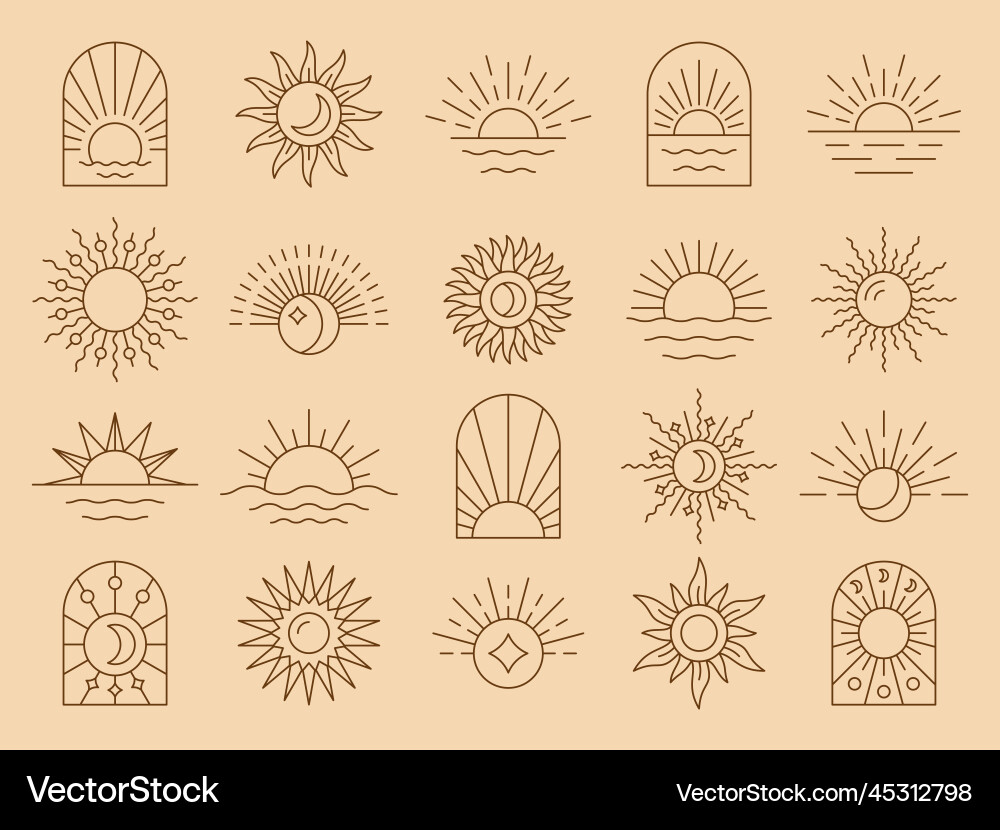 Sun boho icon bohemian minimal golden rays Vector Image