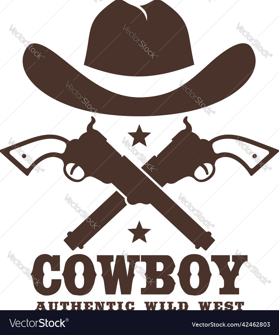 Cowboy icon with hat and crossed guns Royalty Free Vector