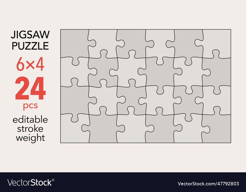 Empty jigsaw puzzle grid template 6x4 shapes 24 Vector Image
