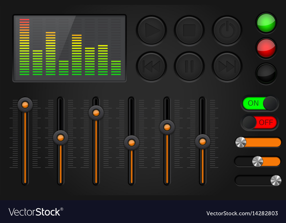 Equalizer media buttons set black and orange Vector Image