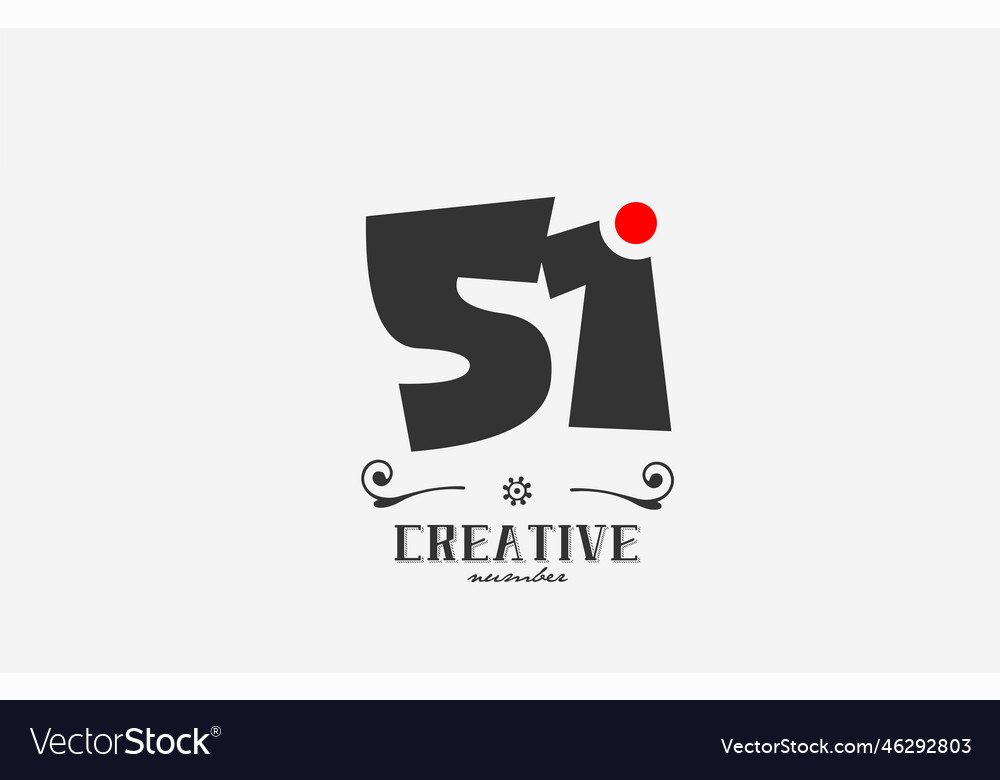 Grey 51 number logo icon design with red dot Vector Image