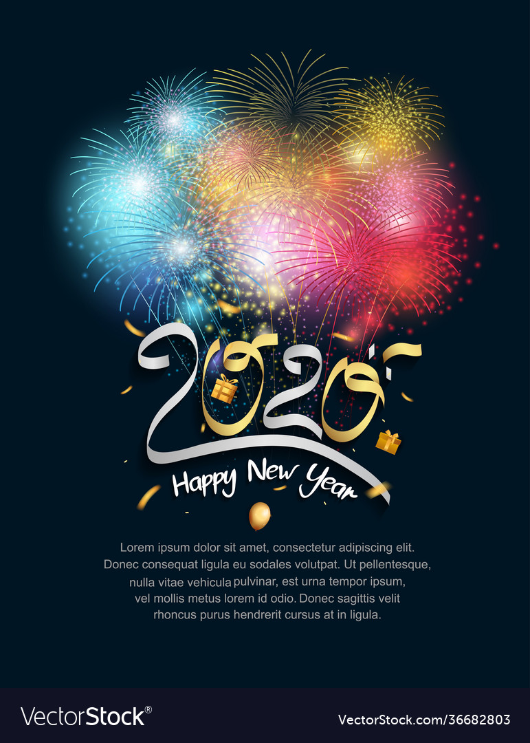 Happy new year 2020 silver and golden color Vector Image