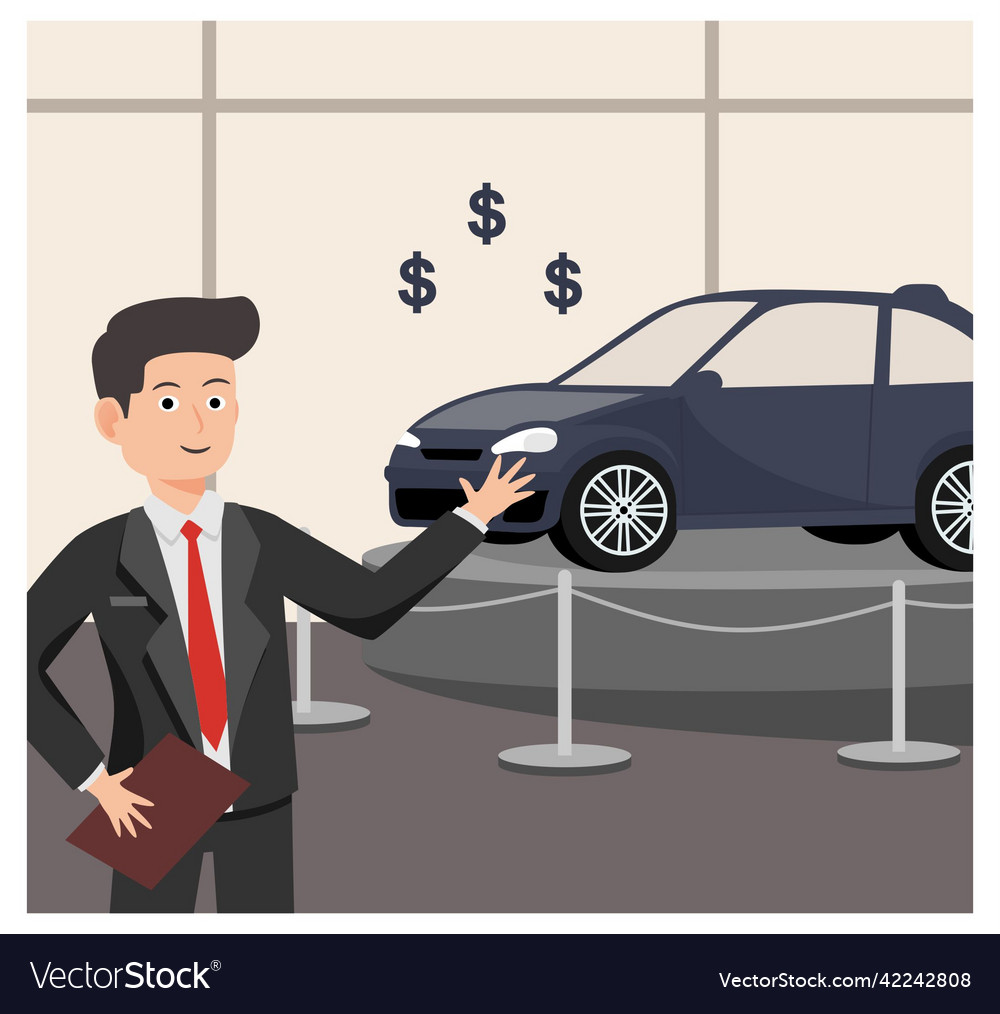 Car dealer showroom in flat design Royalty Free Vector Image