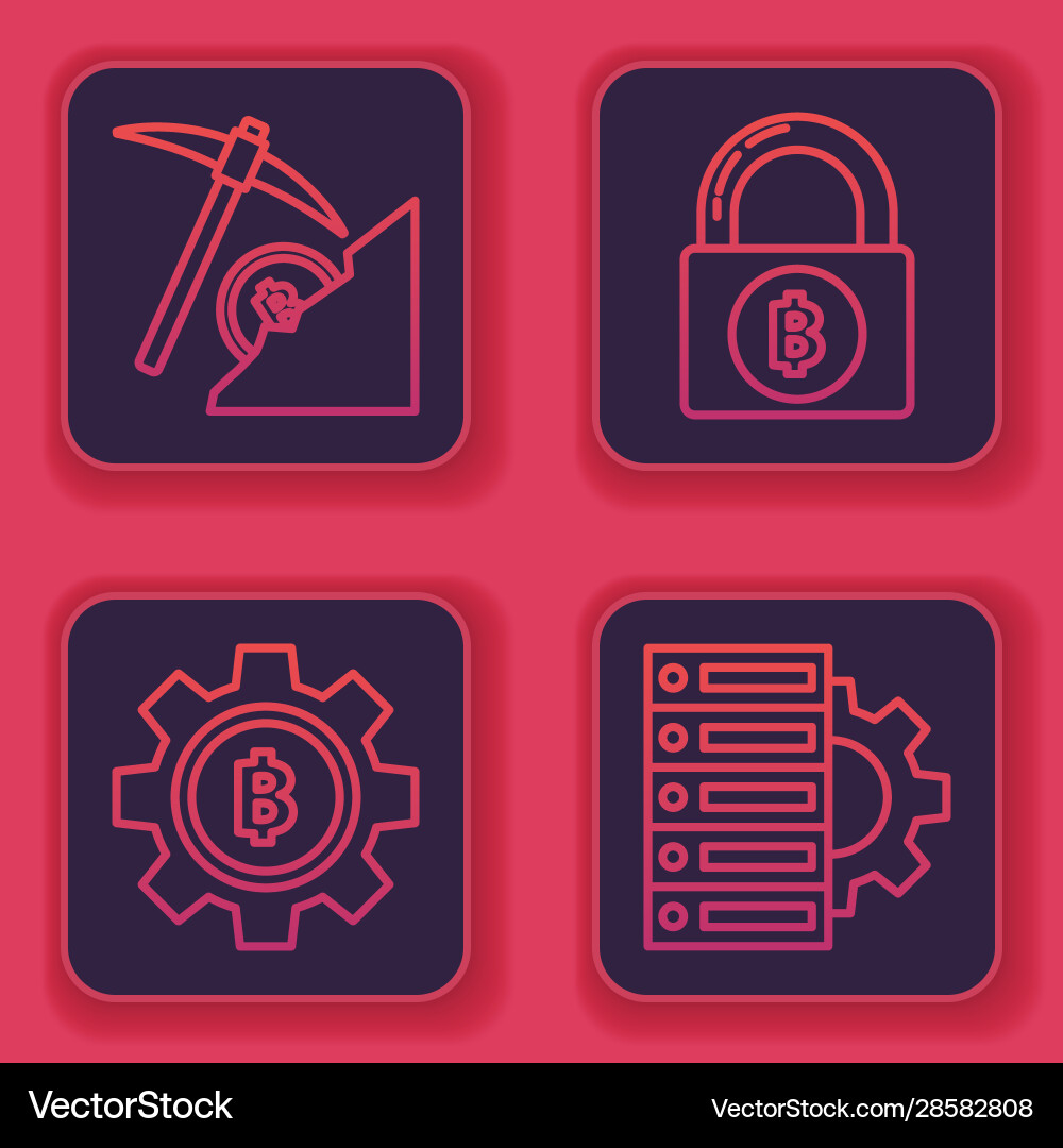 Set line cryptocurrency cloud mining Royalty Free Vector