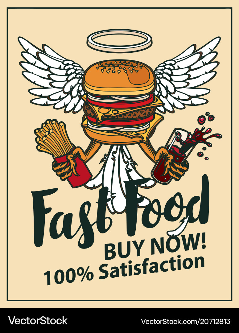Banner With A Burger With Wings Royalty Free Vector Image