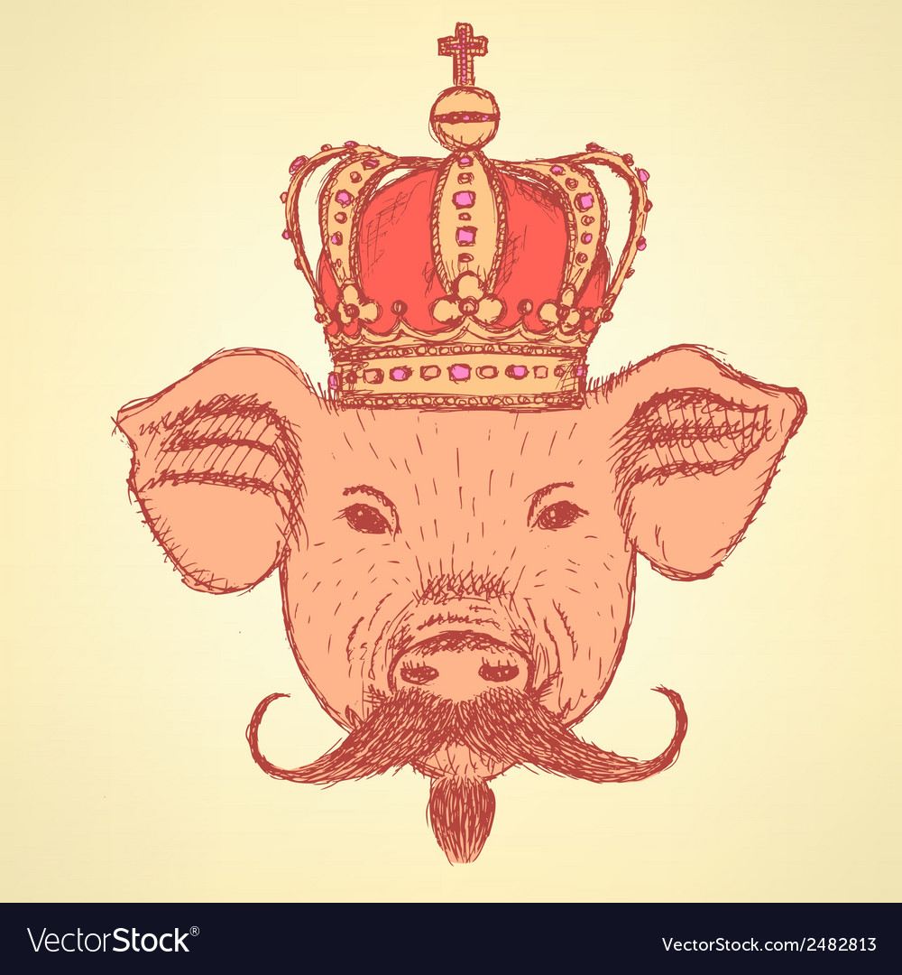 Crown Pig Mustache Royalty Free Vector Image Vectorstock