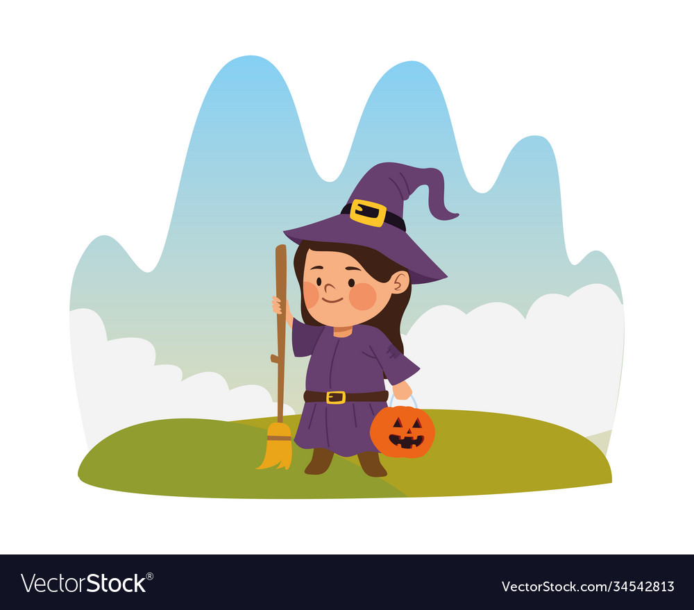 Cute little girl dressed as a witch Royalty Free Vector