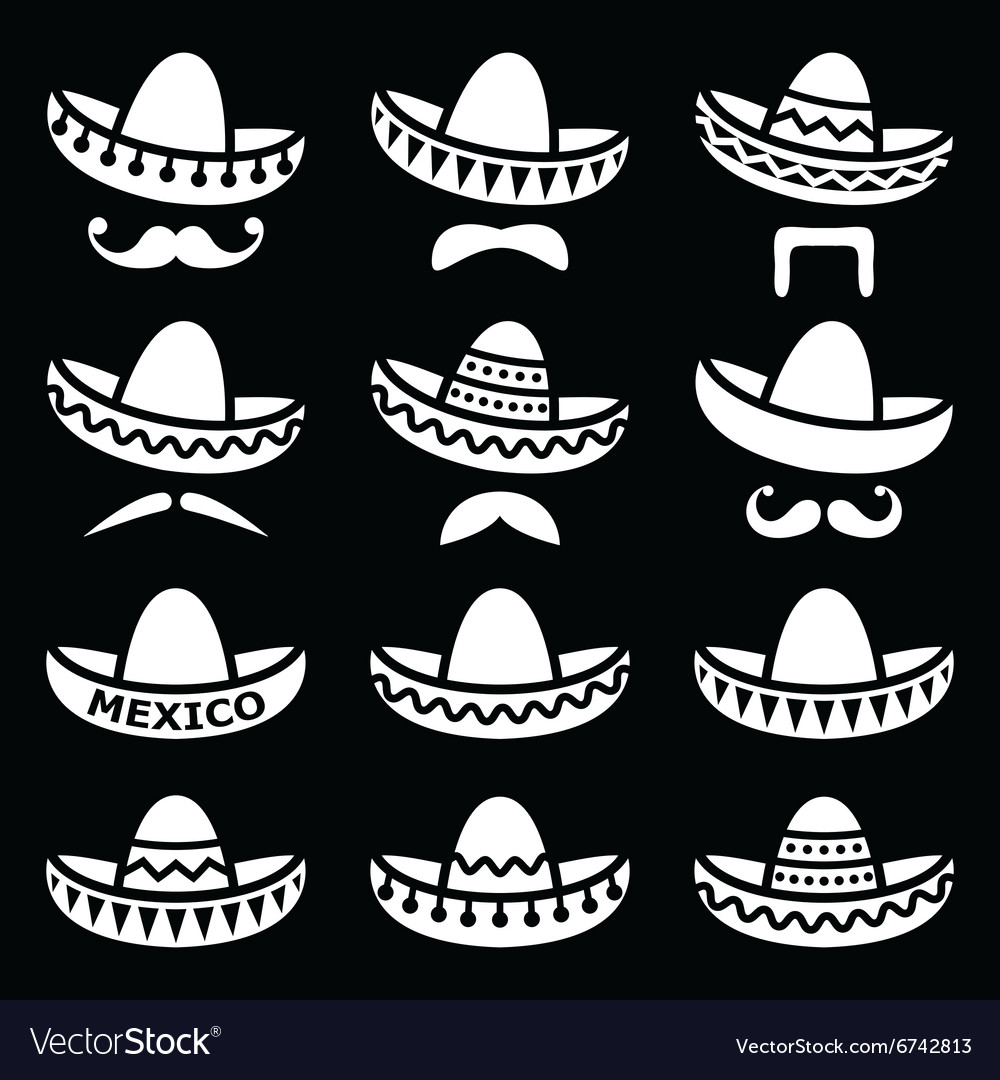 Mexican sombrero hat with moustache or mustache wh