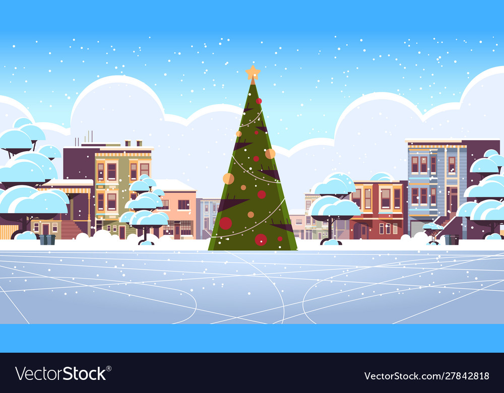 Christmas ice rink empty no people snowy city Vector Image Christmas ice rink empty no people snowy city Vector Image
