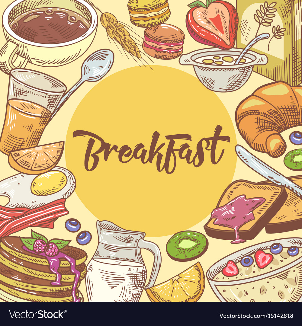 Healthy breakfast hand drawn design with croissant