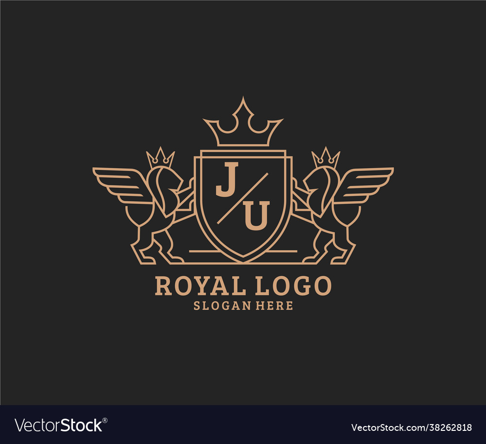 Initial ju letter lion royal luxury heraldiccrest Vector Image